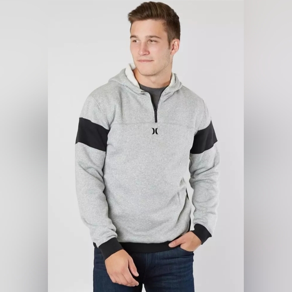 HURLEY Surf Check Quarter Zip Hooded Sweatshirt Gray and Black Size M NWT - Picture 1 of 11